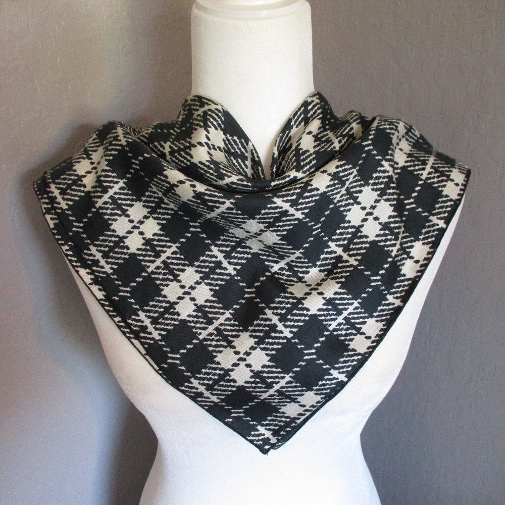 Black & white buffalo check silk scarf